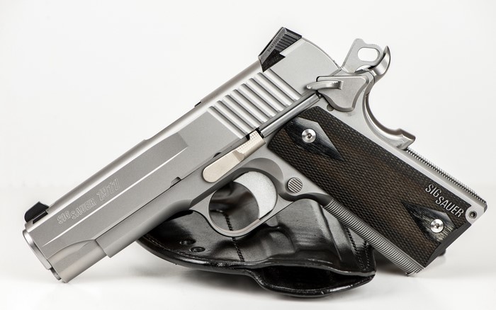 Sig Sauer 1911 Pistol in Leather Holster