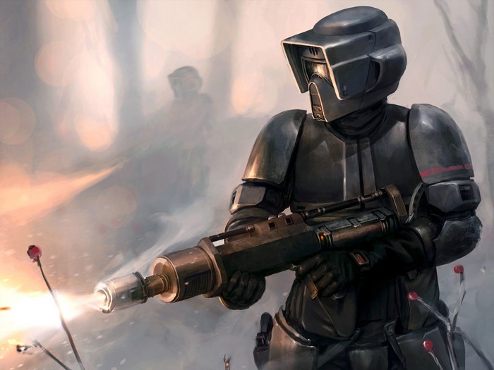 Star Wars Scout Trooper firing a weapon