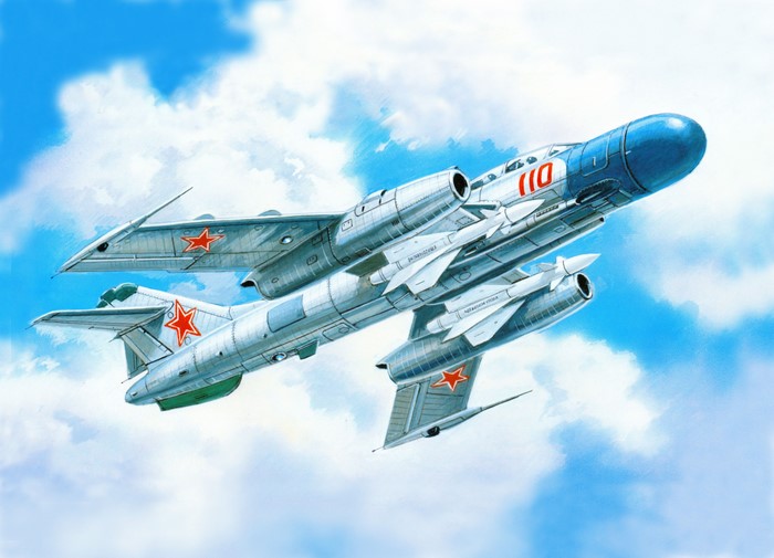 Painting of a Soviet jet fighter with missiles