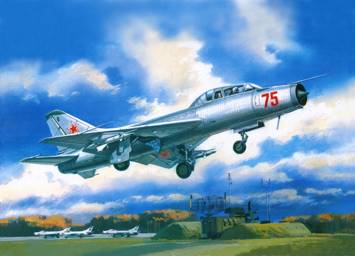 Airplane taking off with radar station and other planes