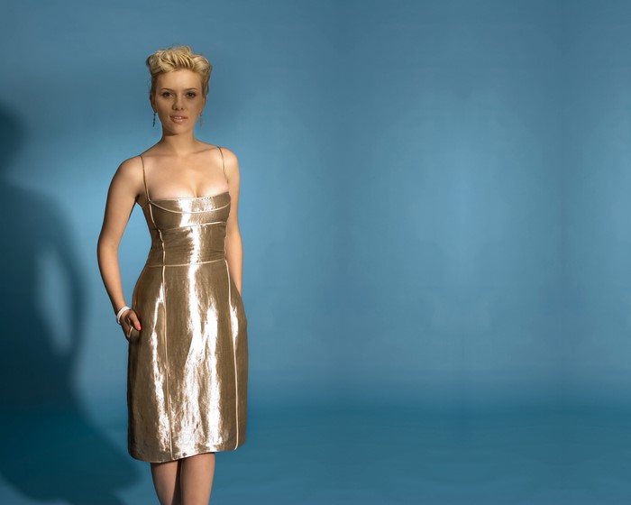 Scarlett Johansson in a gold dress