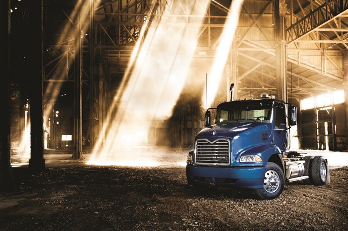 Blue Mack Truck in Abandoned Warehouse