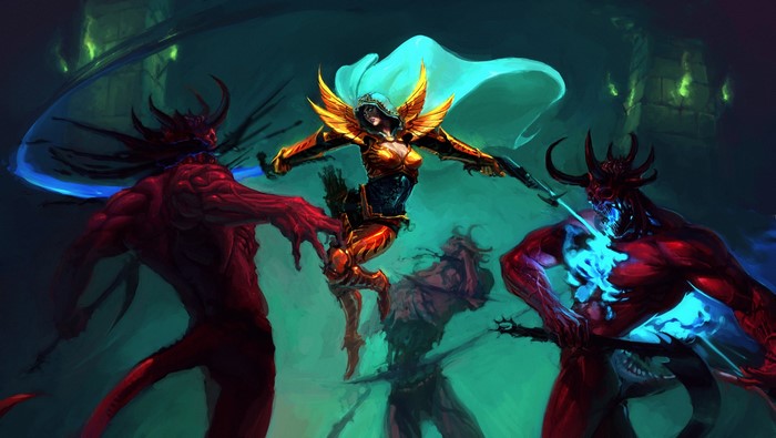 Demon Hunter fighting demons in Diablo III