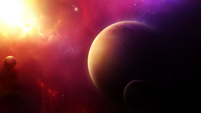 Planets in a colorful nebula