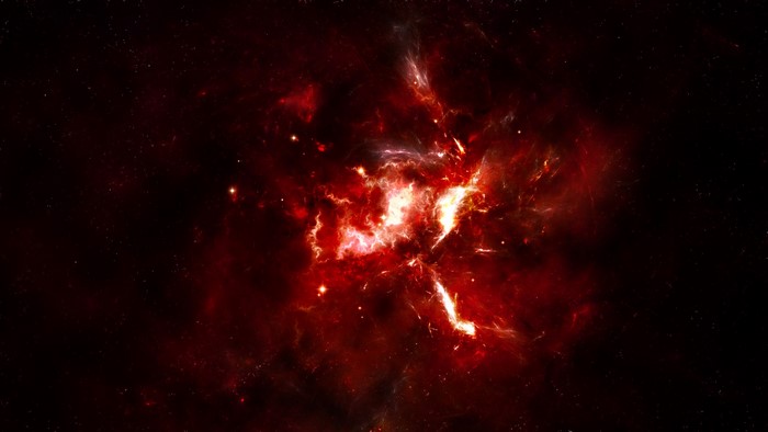 Red and white nebulae in dark space with stars
