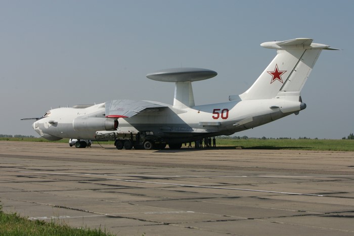 White Beriev A-50 Mainstay aircraft with red star