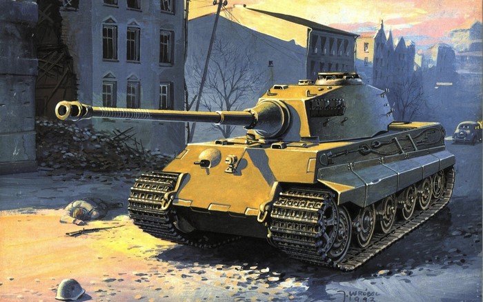 German Tiger II tank in a destroyed city street