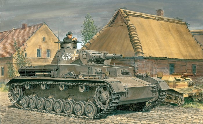 German PzKpfw IV Ausf. A tanks in a village