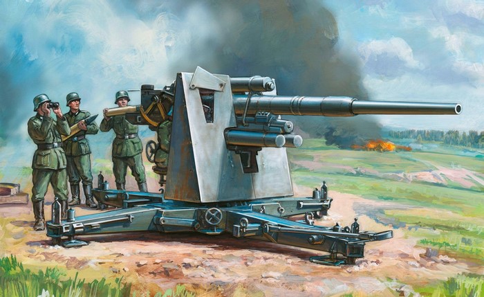 German 88mm Flak 36/37 Anti-Aircraft Gun with Crew