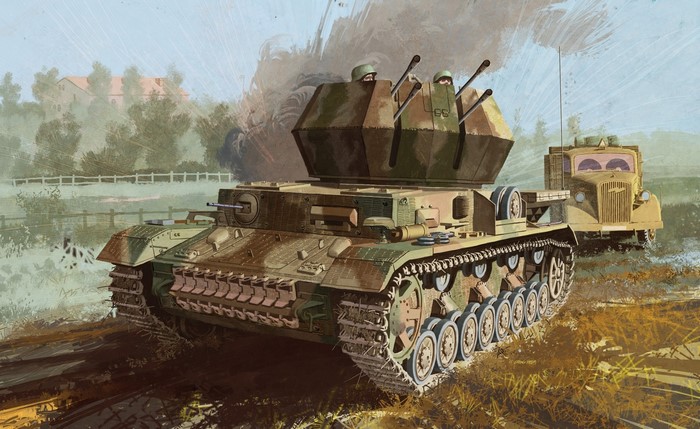 Flakpanzer IV Ausf.G painting with truck