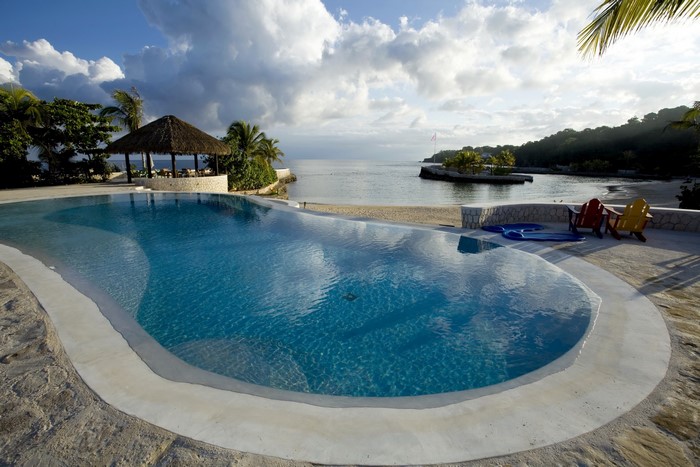 Infinity Pool overlooking a tropical beach in Jamaica