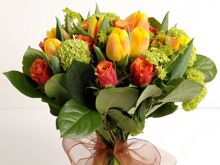 Bouquet of Tulips and Roses with Greenery