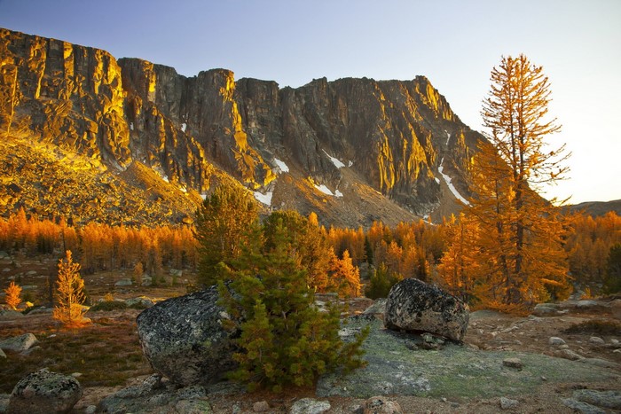 Golden Mountain Range with Autumn Trees