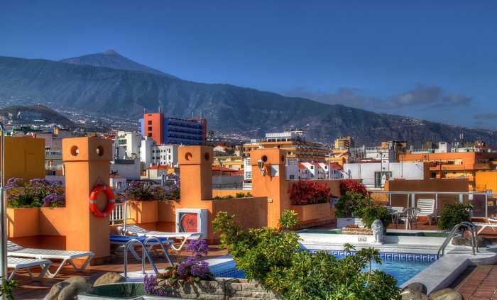 Rooftop pool with view of Mount Teide, Canary Islands