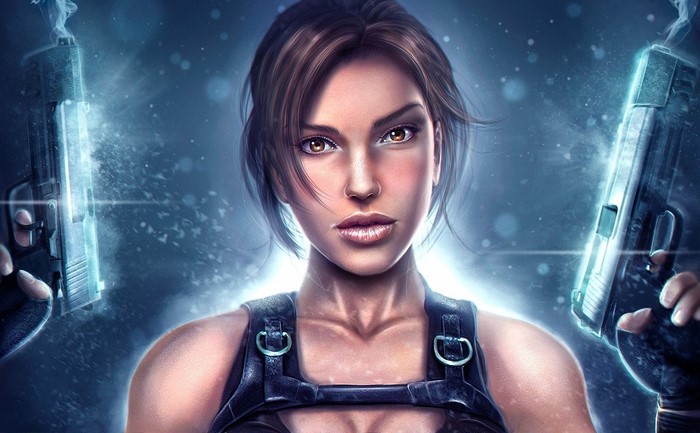 Lara Croft from Tomb Raider with guns