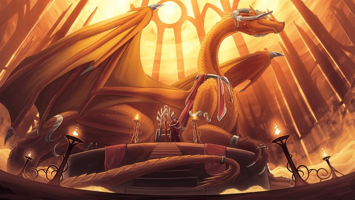 Dragon on a throne with a person