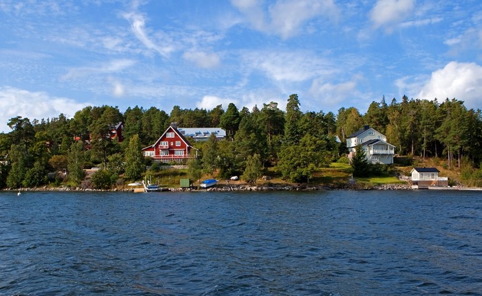 Houses on a wooded island in Nacka, Sweden