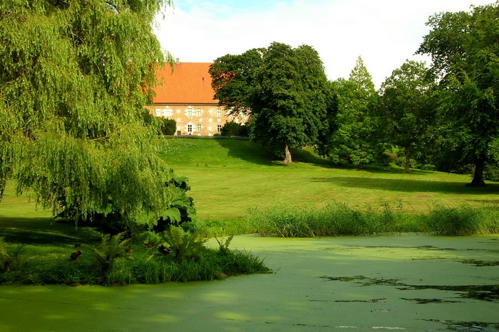 Lake and building in Hoganas, Sweden