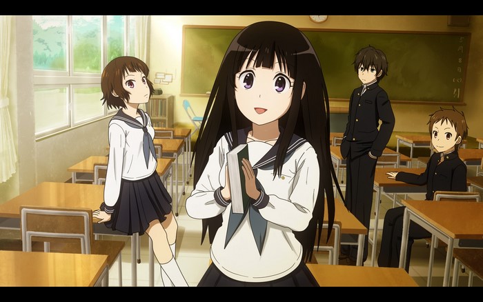 Hyouka: Four students in a classroom