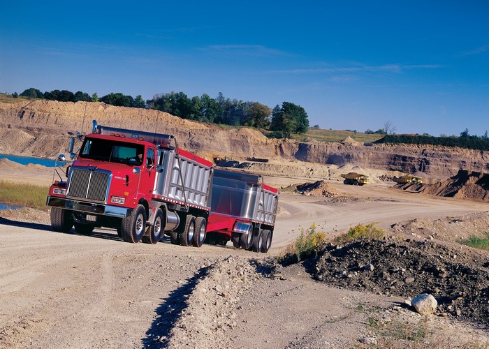 Red Western Star dump truck in a quarry