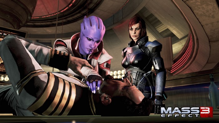 Aria T'Loak and Commander Shepard from Mass Effect 3