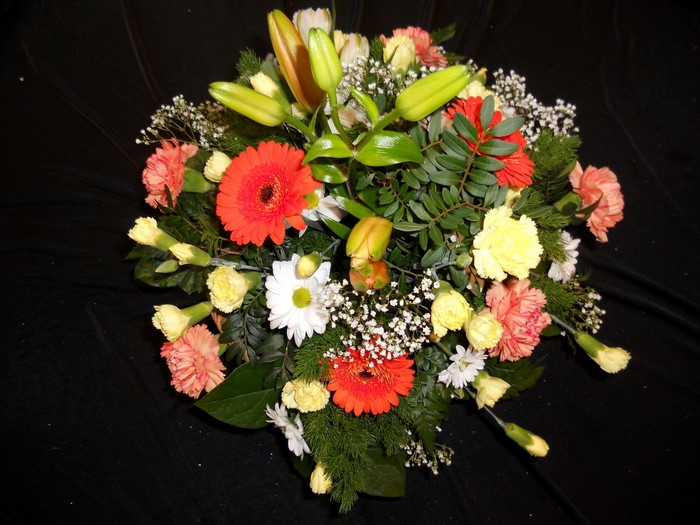 Colorful flower bouquet with lilies and gerberas