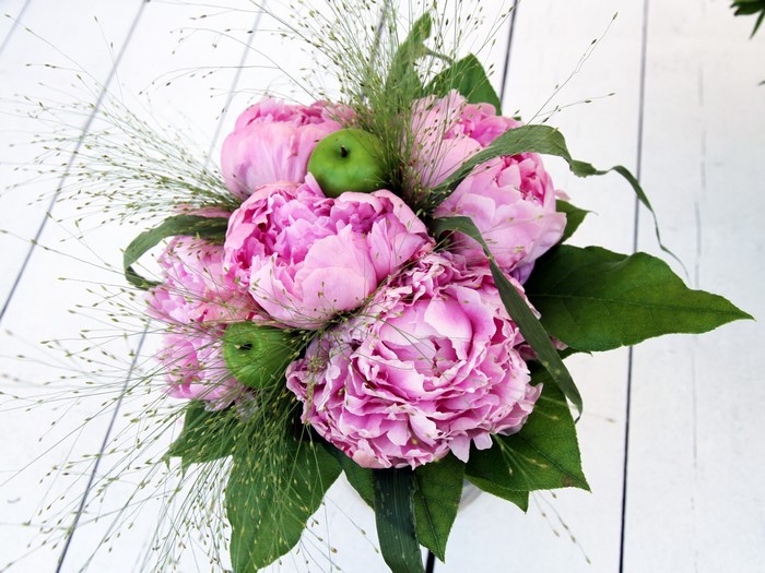 Pink Peonies and Green Apples Bouquet