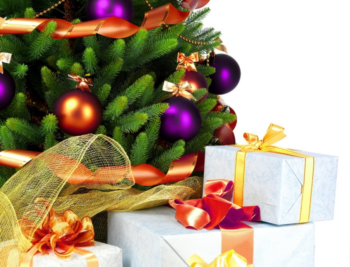 Christmas tree with ornaments and gifts