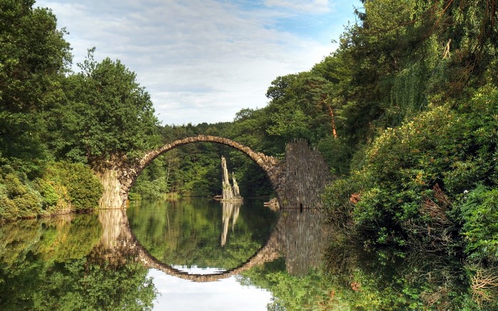 Rakotzbrücke bridge reflected in the water
