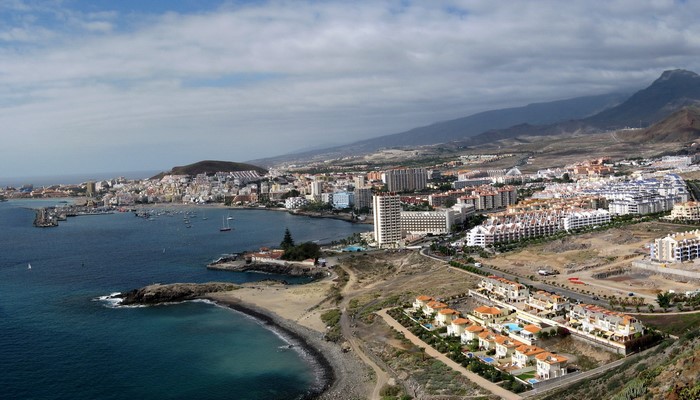Coastal city with mountains and ocean in Spain
