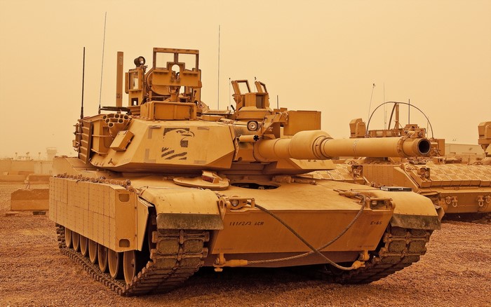 M1 Abrams tanks in desert environment