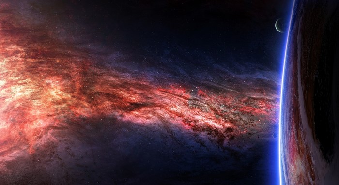Vast nebula and planets in deep space