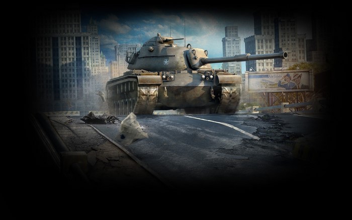 M48 Patton tank in a destroyed city