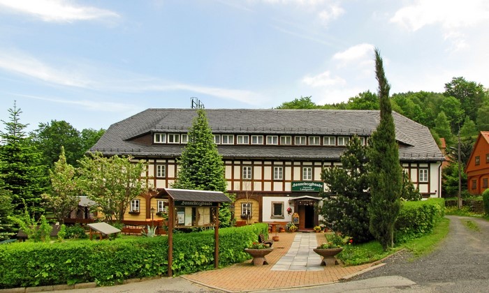 Half-timbered guesthouse in a German village