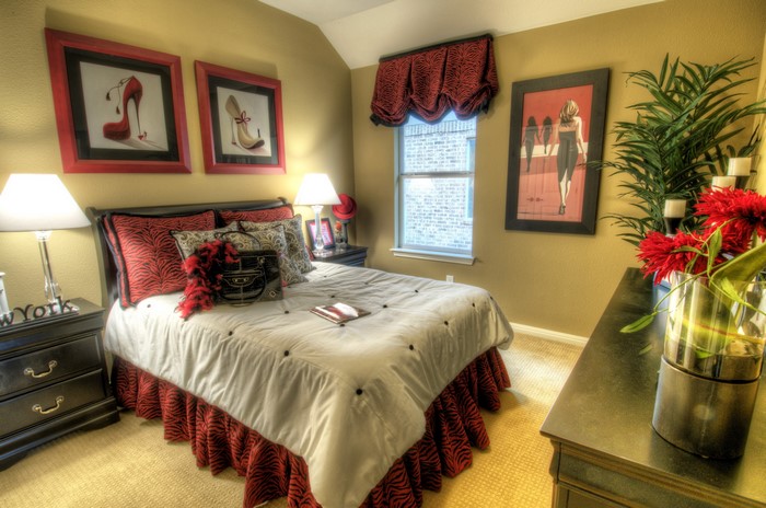 Bedroom with red and black accents