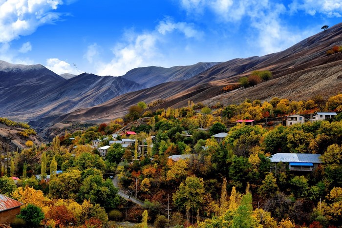 Autumn village in the mountains