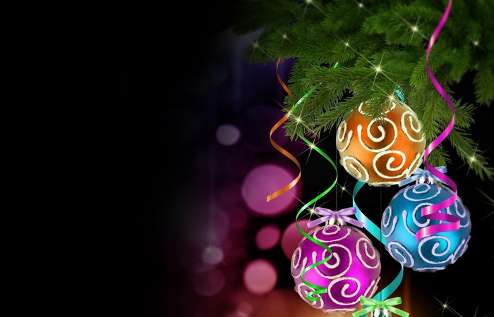 Christmas balls on a tree branch