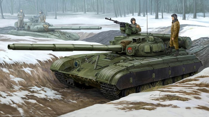 Soviet tanks in a snowy forest