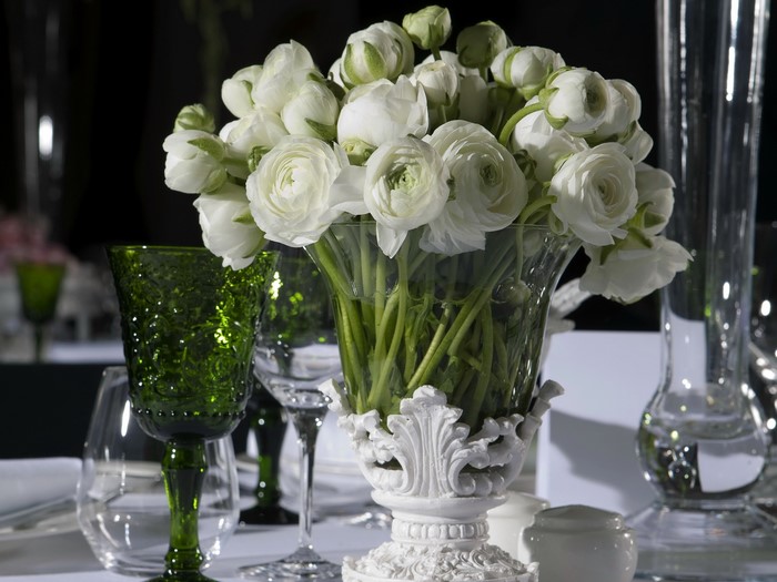 White Ranunculus Flowers in a Decorative Vase