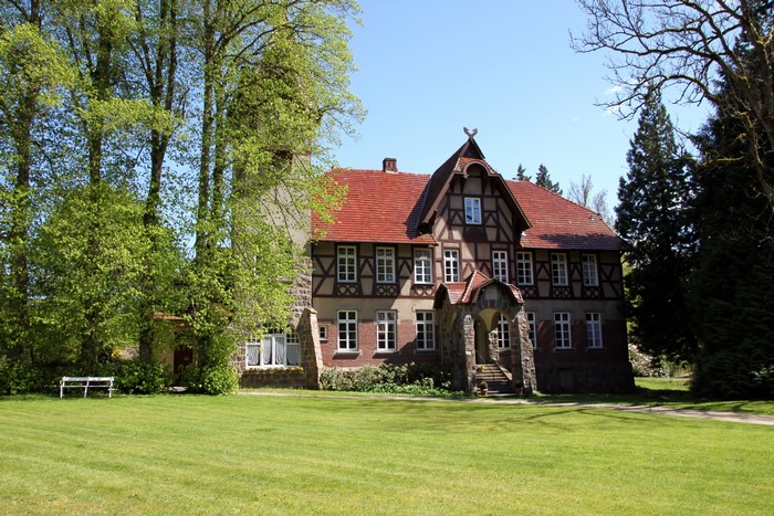 Half-timbered house with red roof in Germany