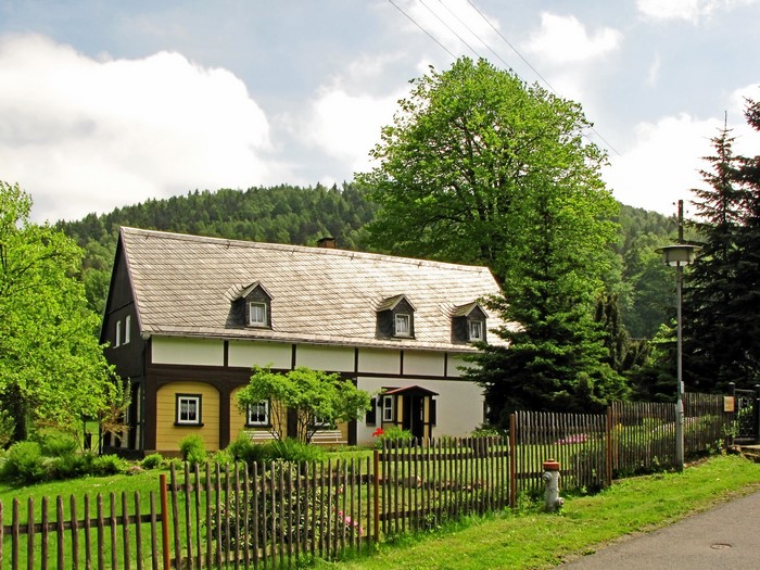 Half-timbered house in a German village