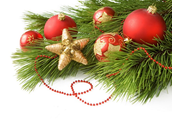 Christmas tree branches with ornaments and star