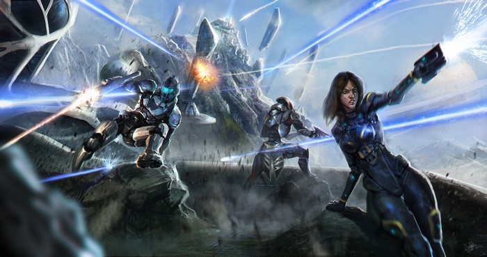 Mass Effect characters in a battle