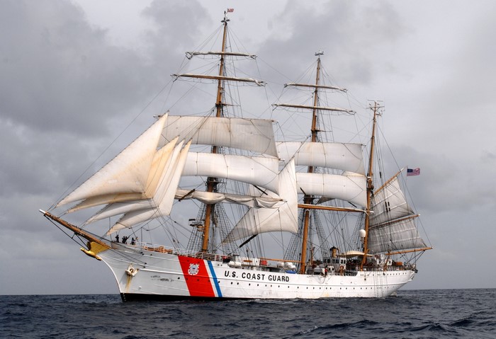 US Coast Guard tall ship sailing on the ocean