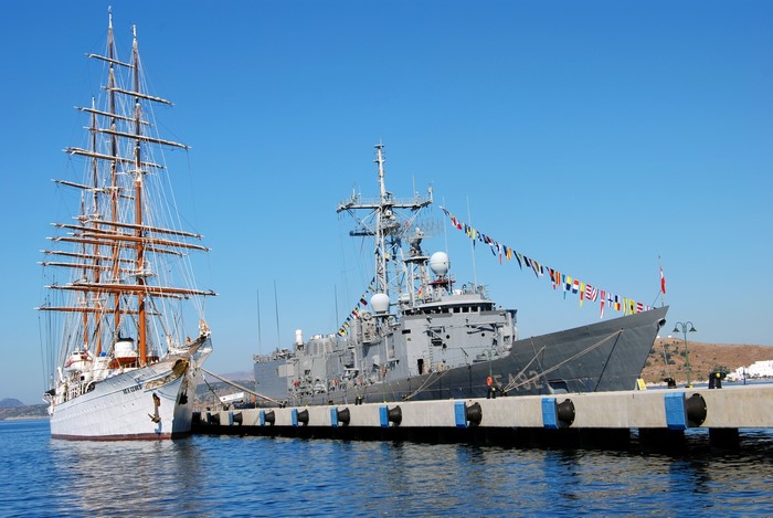 Tall Ship Sea Cloud and TCG Gemlik docked