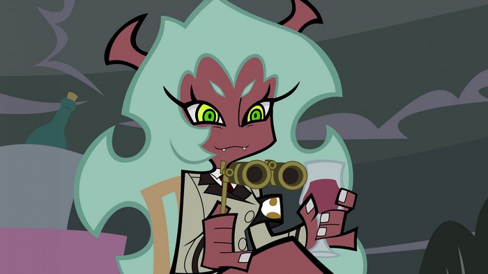 Stocking from Panty & Stocking with Garterbelt holding binoculars and wine