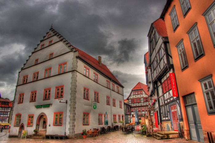 Street scene with historic buildings in Germany