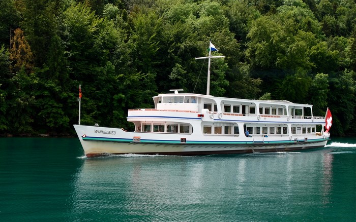 White passenger ship Winkelried on a lake