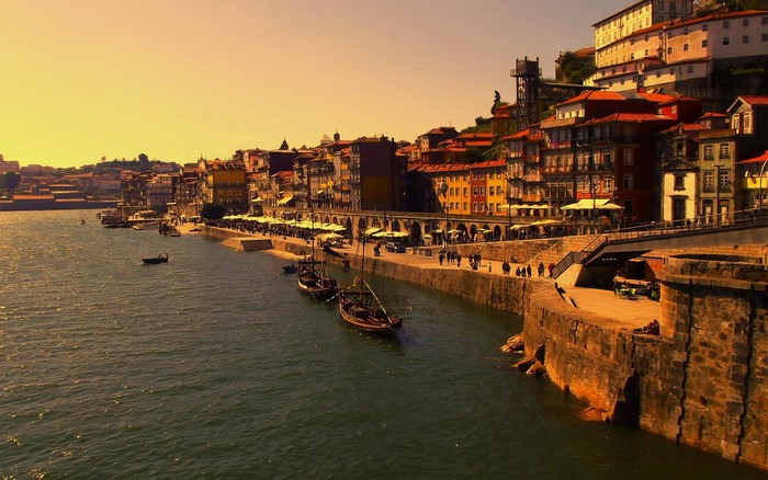 Porto, Portugal waterfront with traditional boats
