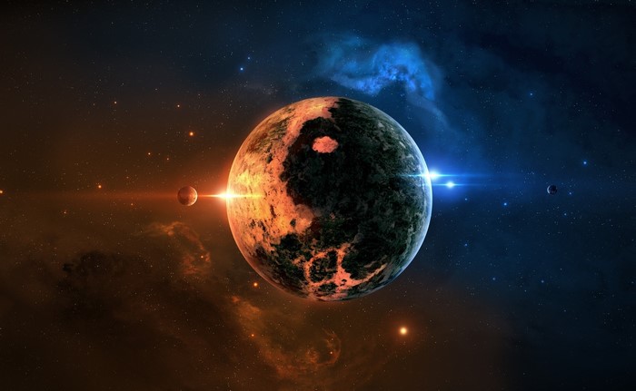Planets in space with nebulae and stars